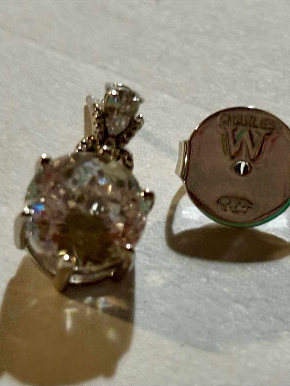 Clear Crystal Round Drop Stud Earrings in Silver-Tone - Picture 11 of 13